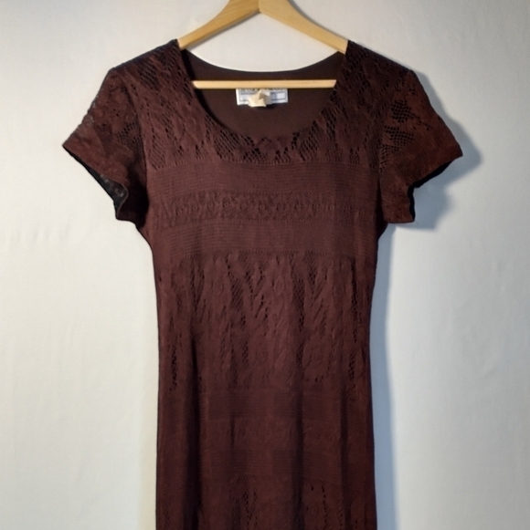 Jessica Howard Vintage 90's Retro Pencil Dress Cap Sleeve Dark Brown Fairy - Picture 1 of 8